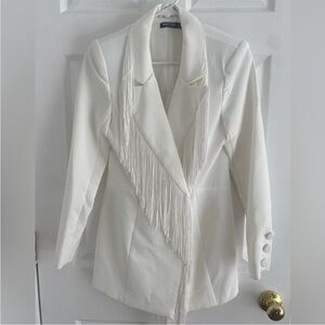 NASTY GAL White Fringe oversized Blazer size 2